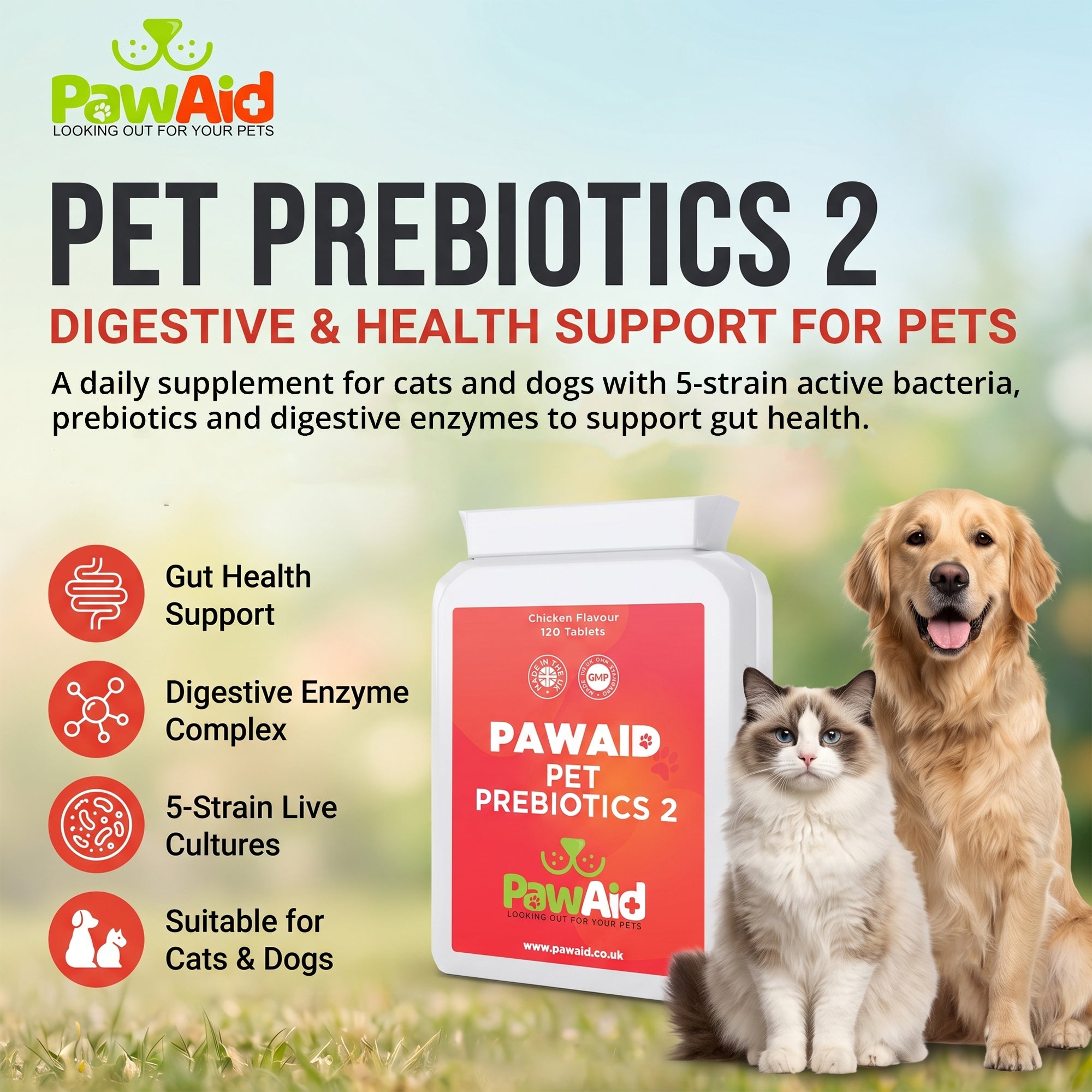 PawAid Pet Prebiotics 2 - Chicken Flavour 120 Tablets