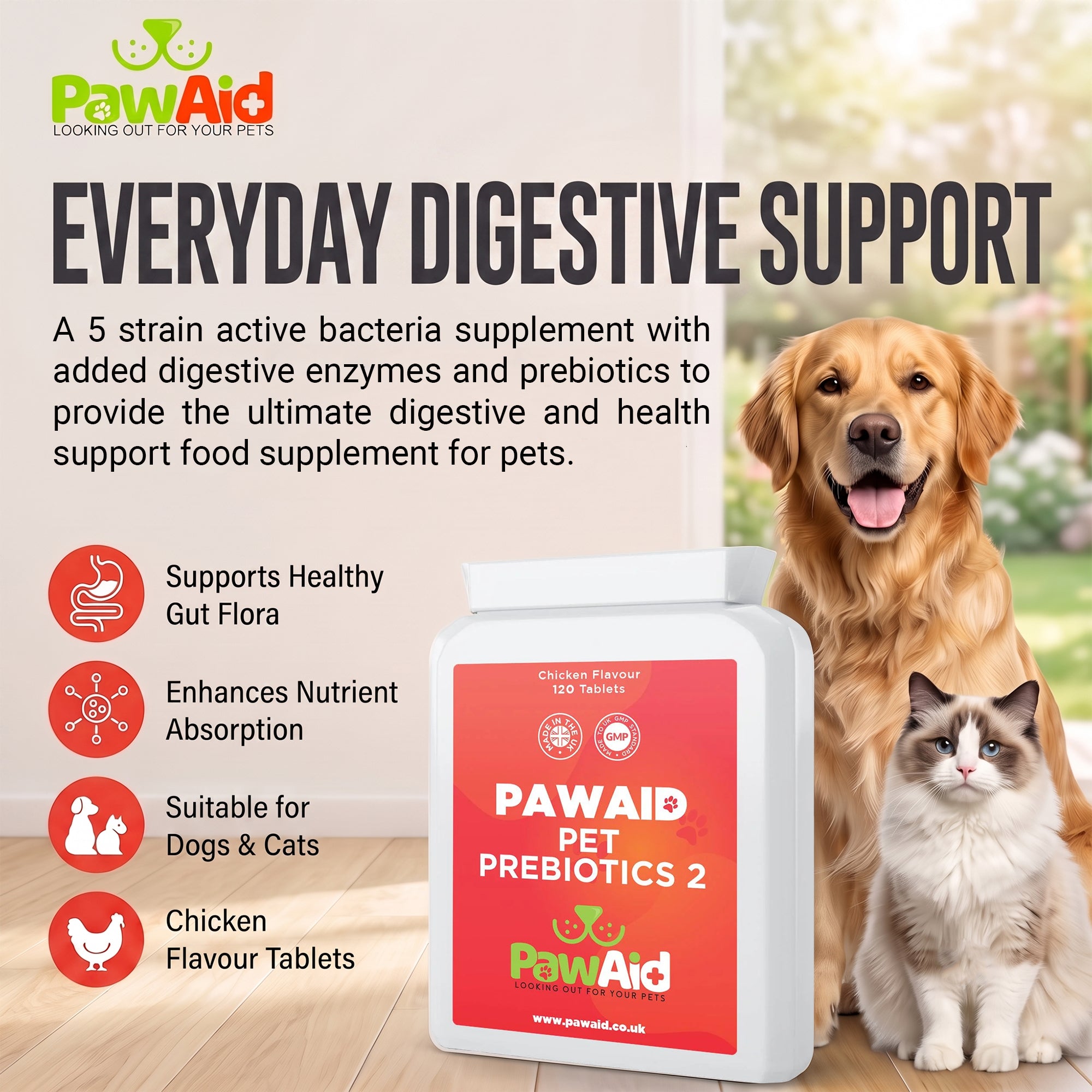 PawAid Pet Prebiotics 2 - Chicken Flavour 120 Tablets